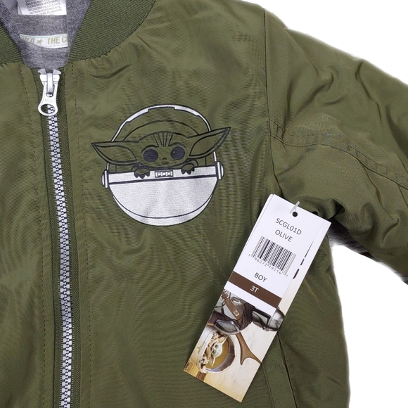 NWT Disney Star Wars 2 Pc Baby Yoda 3T Army Green Bomber Jacket & Tee - Picture 3 of 9